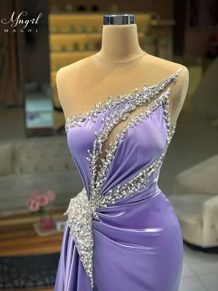 

MNGRL Luxury Evening Dress One-shoulder Long Sleeves Hand-applied Diamonds Glittering 2021 New Evening Dress Party Dress