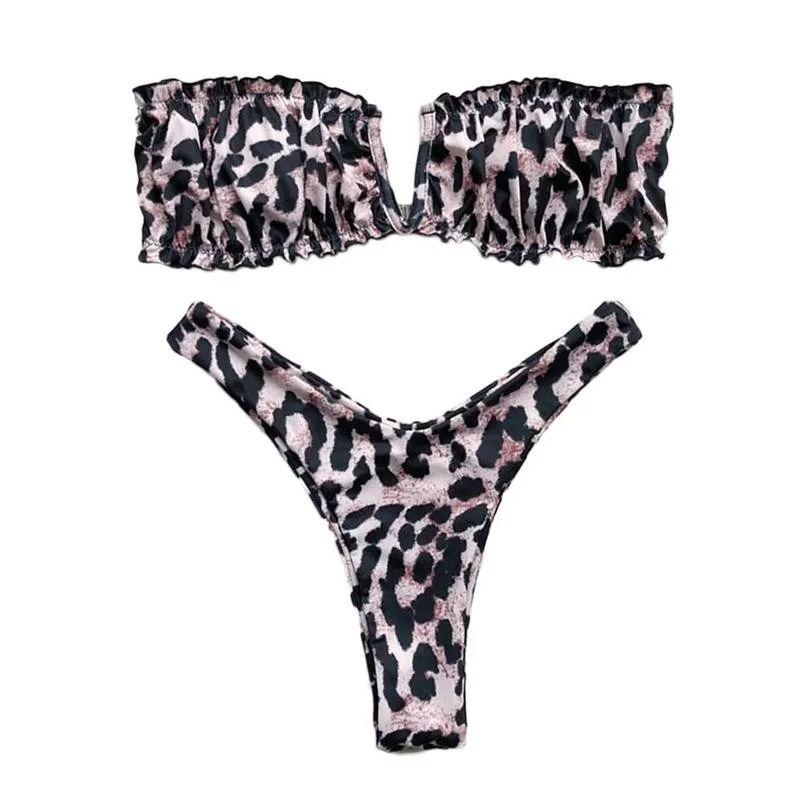 

Sexy Bikini 2021 Pleated Leopard Swimsuit Women Swimwear Suit Bather Women Swimming For Bathing Female Bikini Beachwear Set