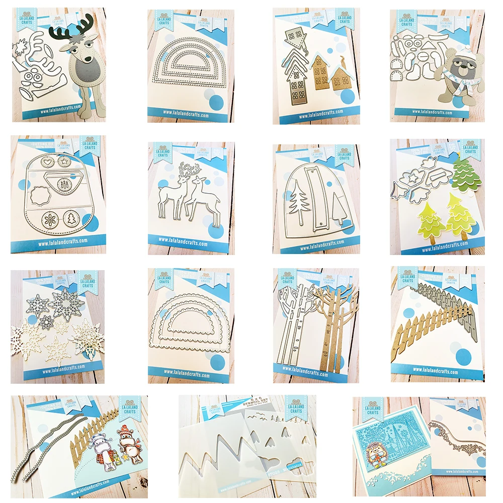 

Bear Deer Dome Snowflake Christmas Tree House Envelope Metal Cutting Dies and Mountains Layered Stencil Set 2021new Diy Reusable