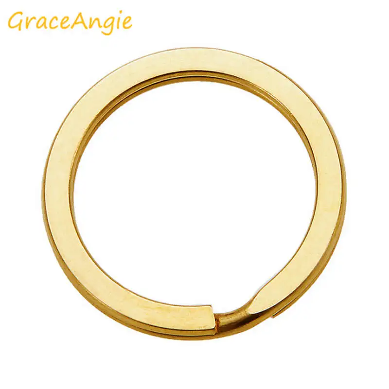 GraceAngie 10 шт. медные кольца для ключей плоский золотистый цвет Круглый круглый