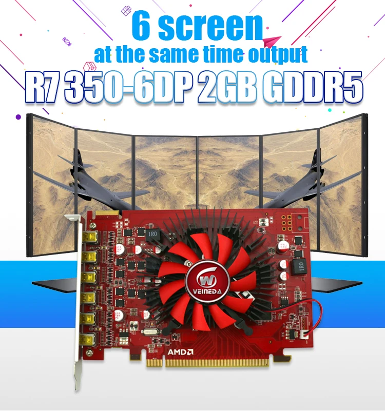 Veineda R7 350 2GB GDDR5 6DP многоэкранный дисплей карты мониторы для ATI