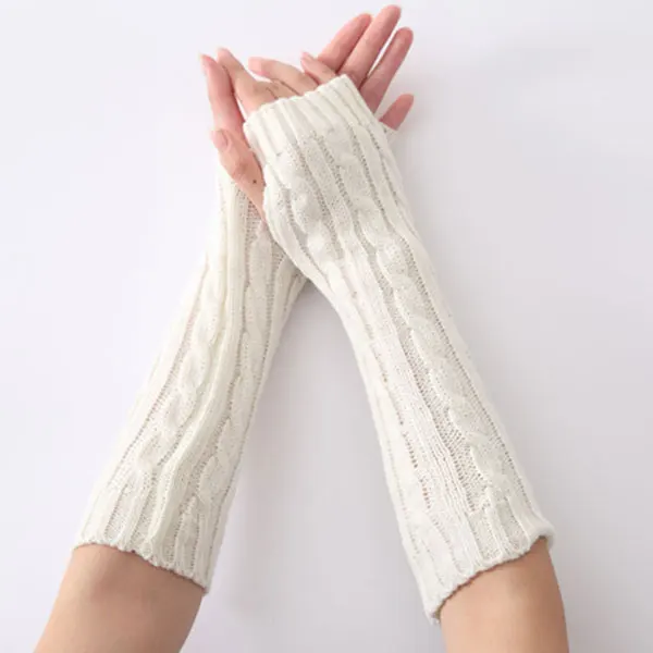 

1pair Long Braid Cable Knit Fingerless Gloves Women Handmade Fashion Soft Gauntlet Practical Casual Gloves EIG88