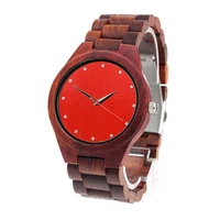 dropshipping anniversary gifts men fashion popular red rhinestone face dial sandal wooden watches for husband