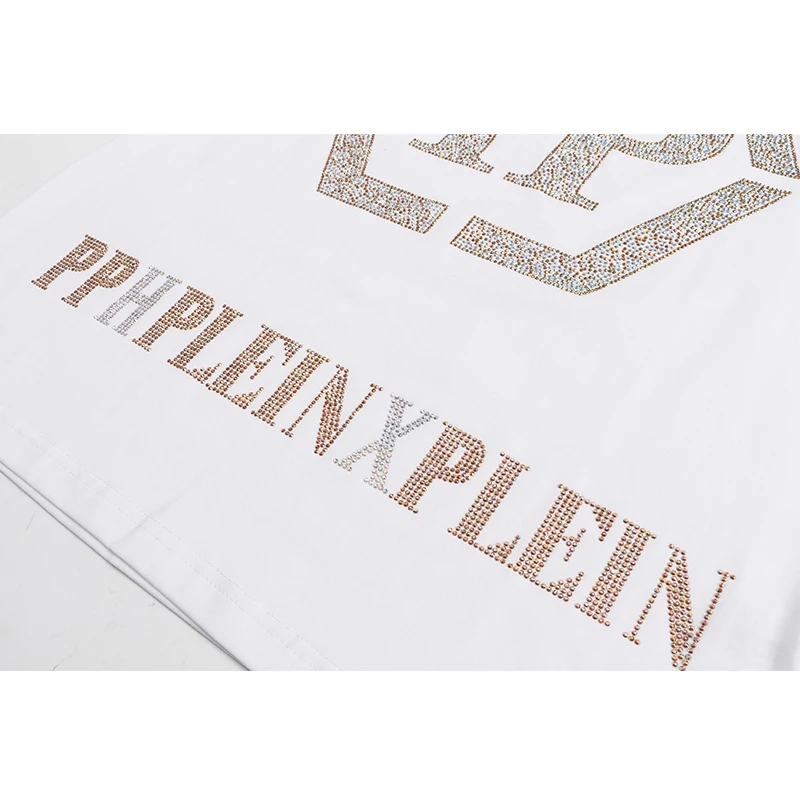 

Italy Men T shirt Black Short Sleeve PP Skull Top Street Sportswear Short Sleeve Men's Plein Shirt Hombre manga corta