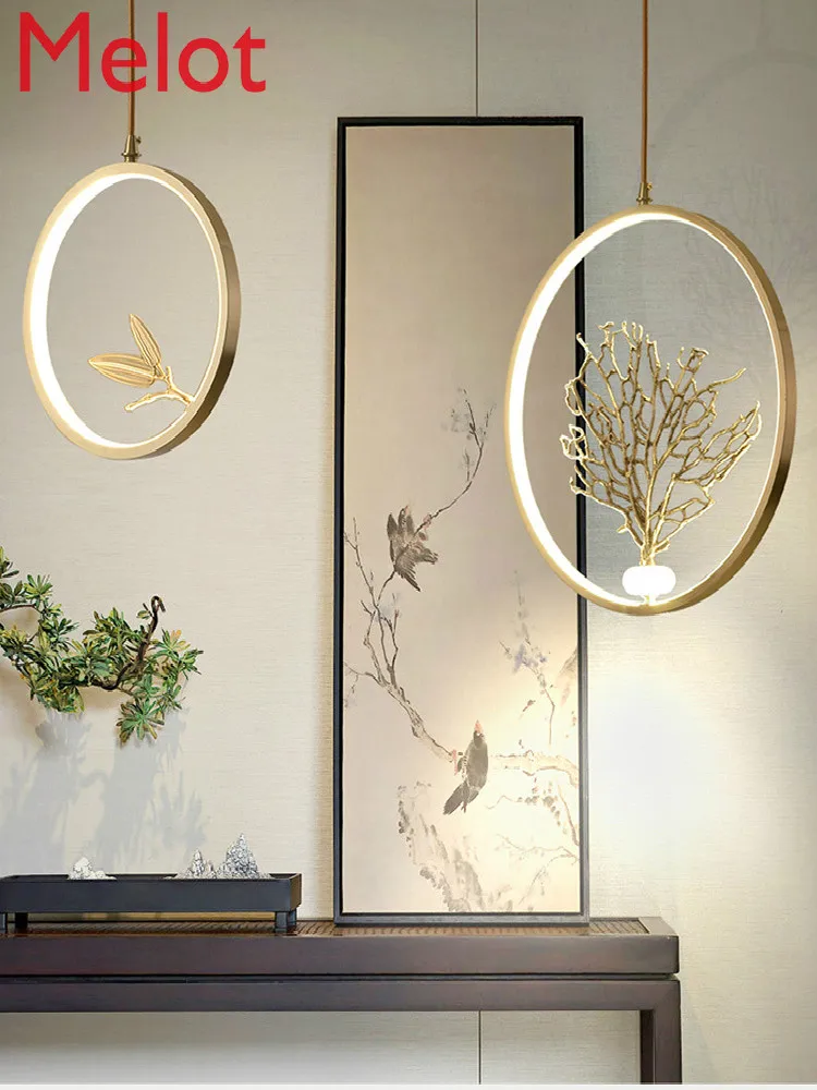 

All Copper New Chinese Style Small Droplight Single Head Bedside Stairs Restaurant Tea Room Lamp Lobby Aisle Entrance Entrance