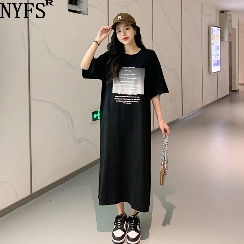 

Женское свободное платье NYFS, длинное Хлопковое платье в Корейском стиле с принтом, лето 2022