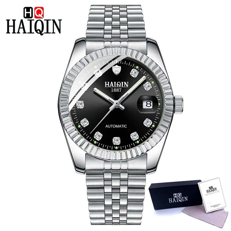 White-black HAIQIN, мужские часы, автоматические механические, для улицы, спортивные часы, мужские, стальные, военные, водонепроницаемые, Rolexable, наручные часы, Relogio Masculino - Цвет: White-black