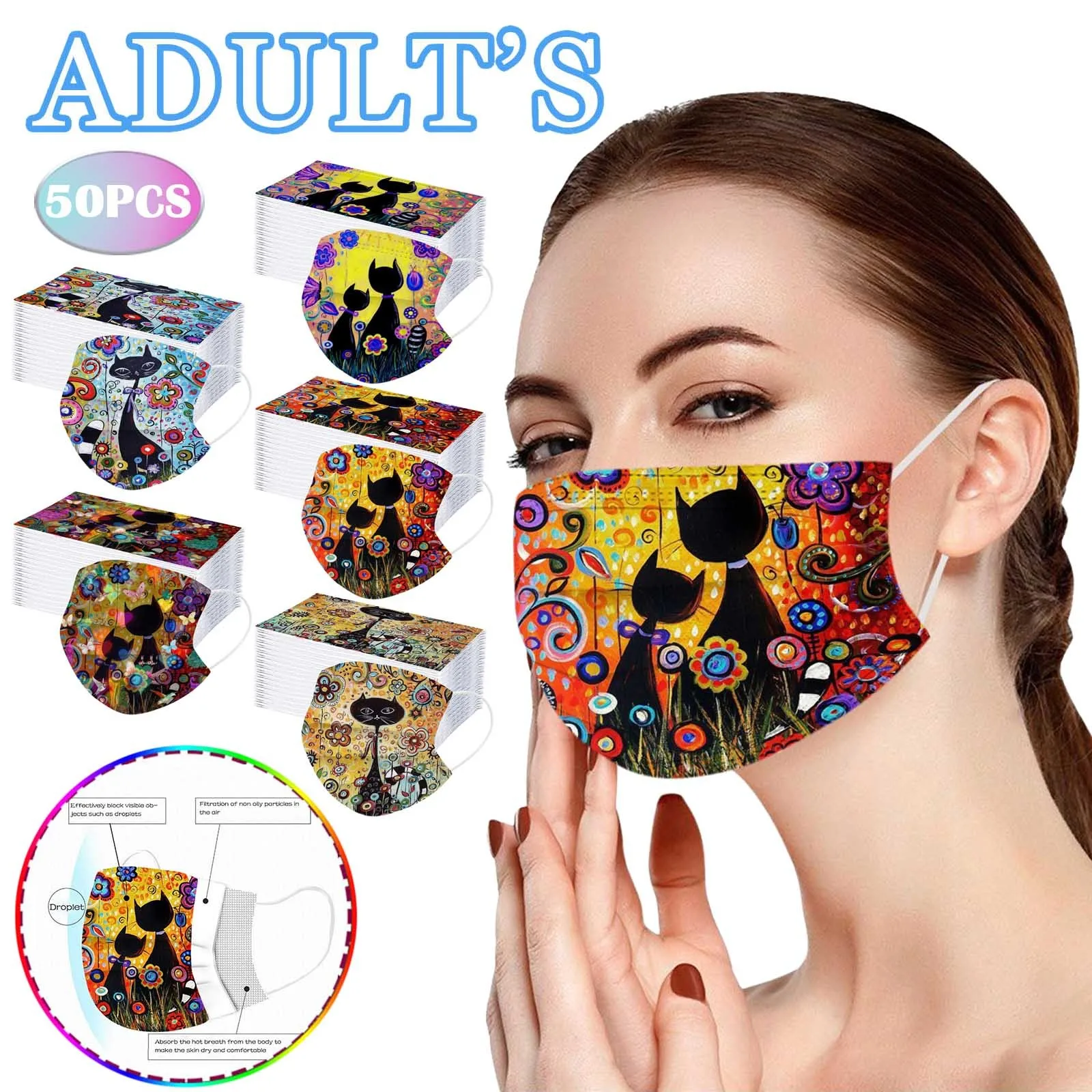 50 шт. 3 слойная одноразовая Защитная маска для взрослых|Аксессуары костюмов| |