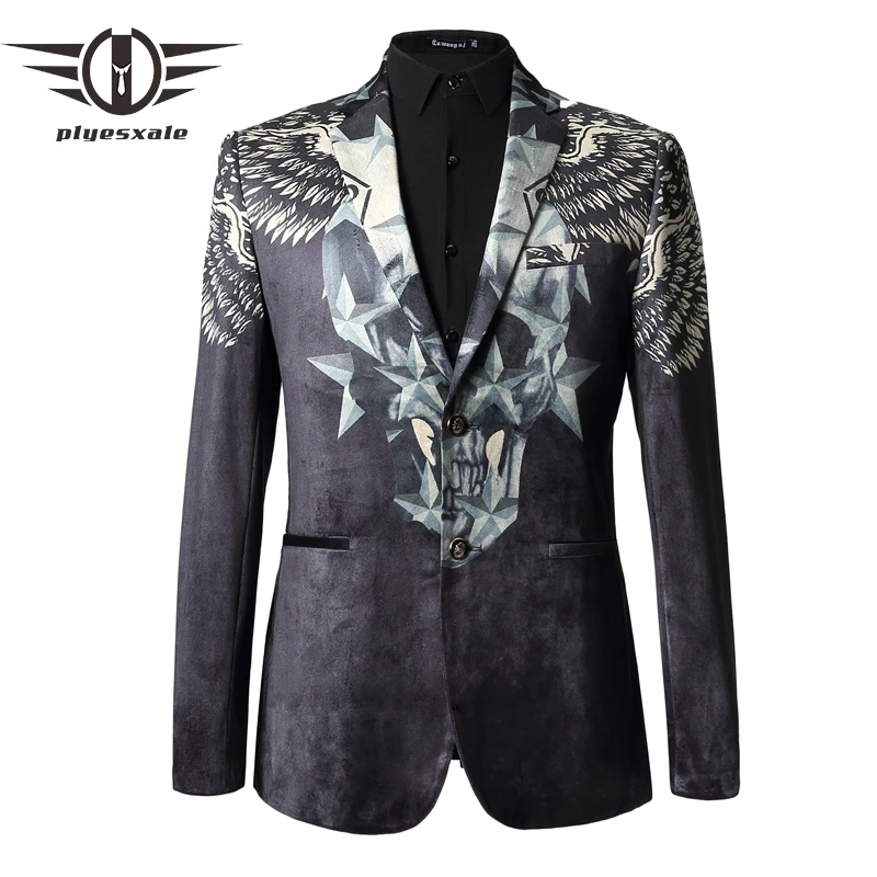 

Plyesxale Fashion Blazers Mens New Slim Fit Men Printed Suit Stylish Black Mens Velour Blazer Luxury Unique Stage Wear Q45