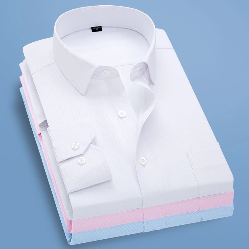 

Long Sleeve Non Iron Dress Shirt for Men High Quality Fashion Business Clothes Plus Size Slim Fit Twill Button Up Formal Blouses