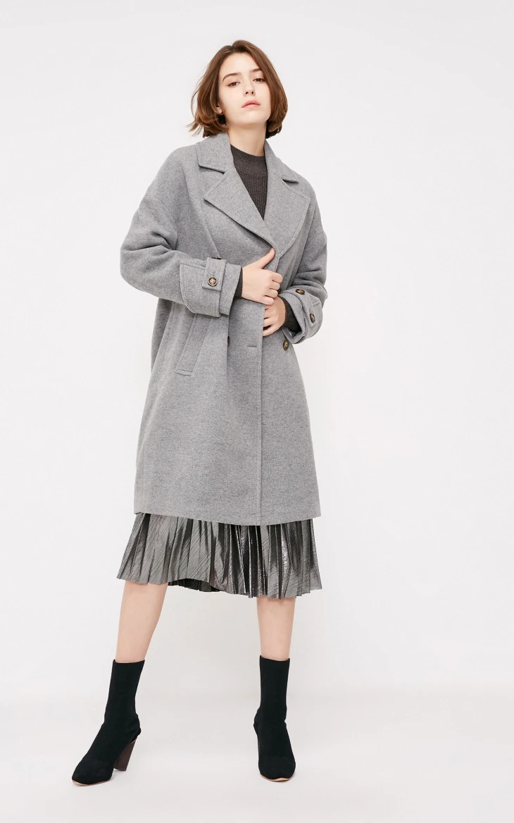 Vero Moda осень зима лацкан воротник двубортное шерстяное пальто | 318327564
