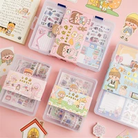 minkys new arrival kawaii washi masking tape stickers memo pads set with storage organizer box school stationery