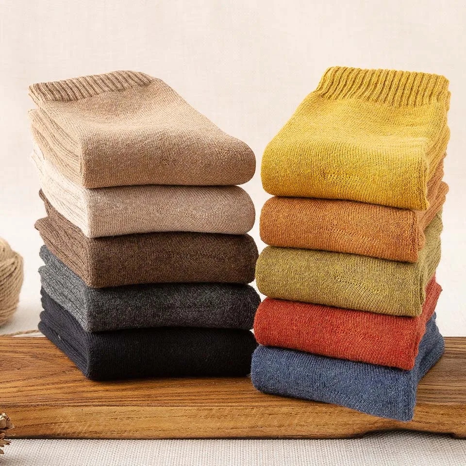 Winter Women's Thick Warm Solid Color Cotton Socks Harajuku Retro Cold Resistant Fashion Casual  Terry Socks 10 Pair