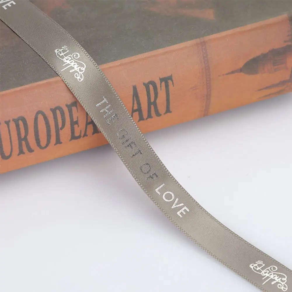 Подарочная Золотая серебристая лента с принтом LOVE 15 мм 9 м полиэфирная подарочная
