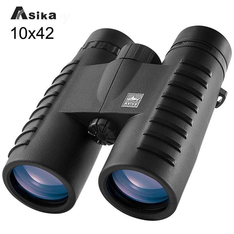 Asika 10x42 Binoculars Caza Wide Angle HD Powerful Telescope Long Range Bak4 Prism Optics For Outdoor Camping Hunting Equipment