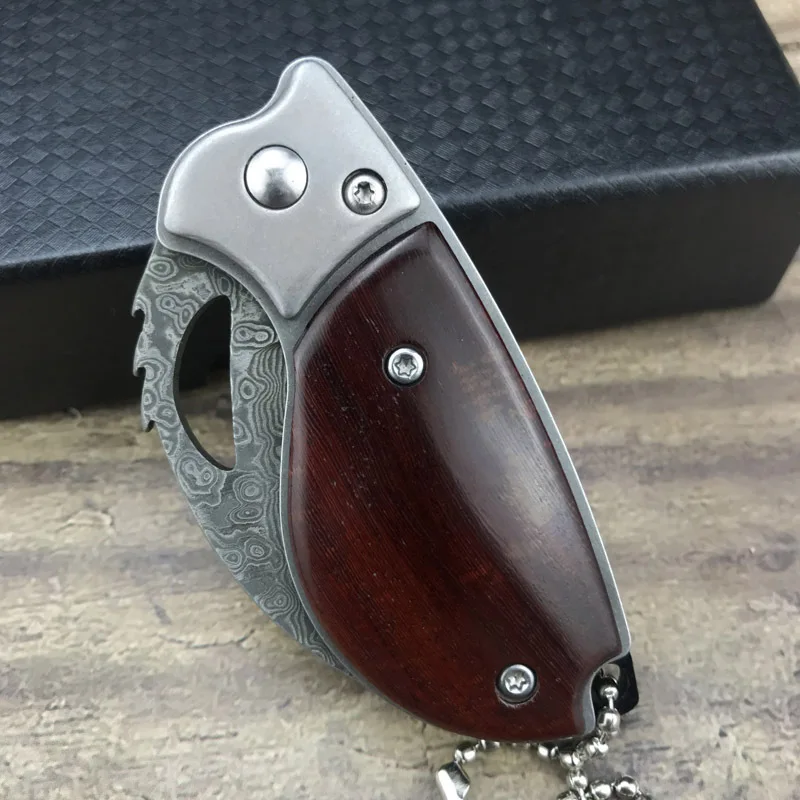 Складной мини-нож из дамасской стали карманный Клинок с узором лезвие деревянная