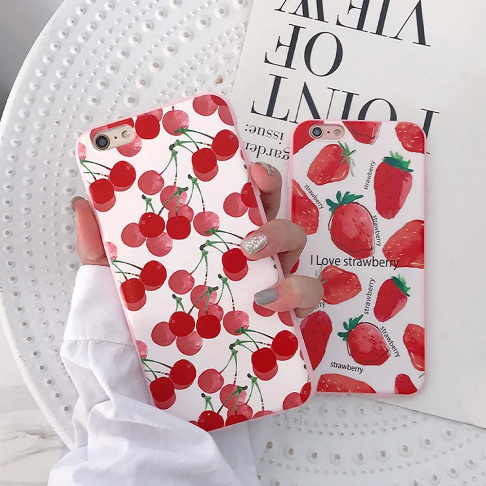 Чехлы с фруктовым принтом клубники для iPhone 7 8 Plus мягкий силиконовый чехол