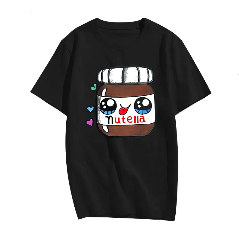 

Футболка женская с коротким рукавом, милая одежда в стиле Харадзюку, с мультяшным принтом Нутеллы, топы, базовая футболка с графическим прин...