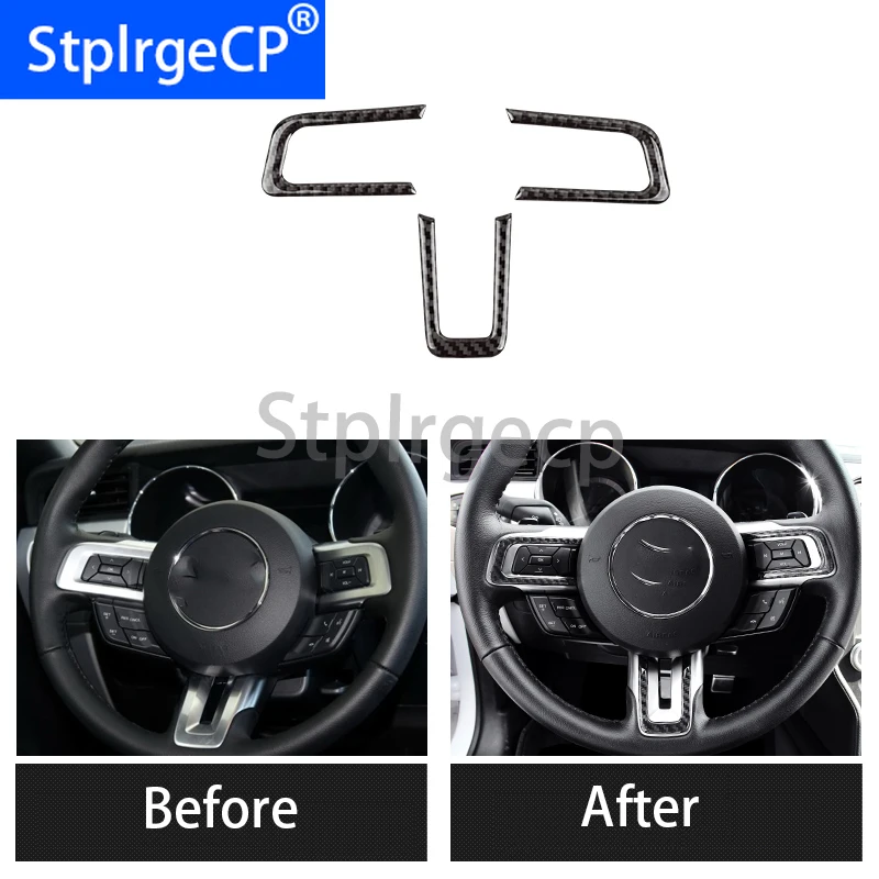 

100% Real Carbon Fiber Steering Wheel Emblem 3D Car Stickers Car Styling For Ford Mustang 2015 2016 2017 Auto Accessories
