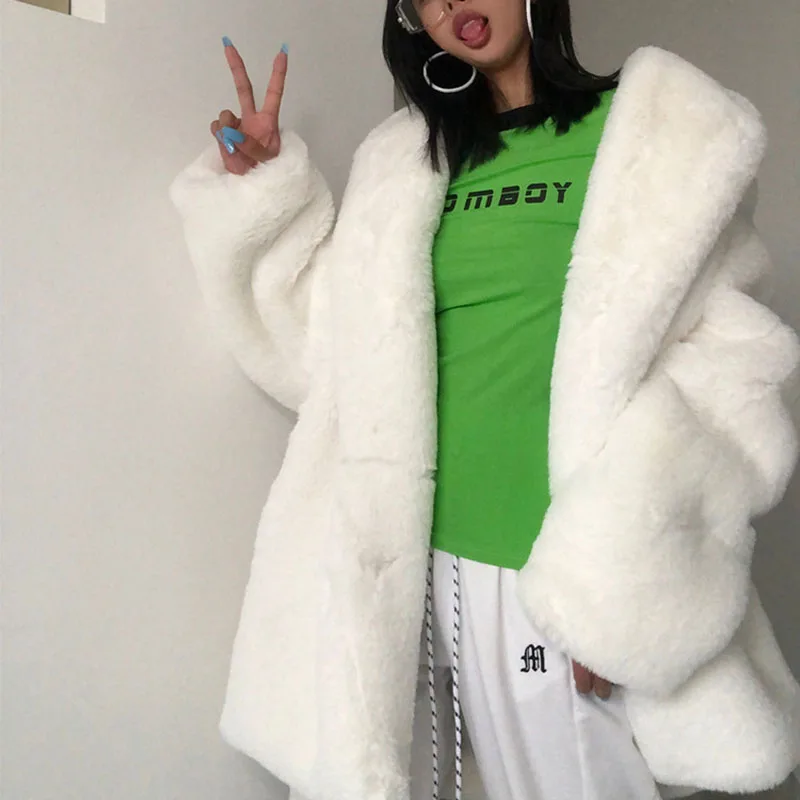 Especially Female Faux Fur Coat Jacket 2021 Fluffy Cool Street Outerwear Luxury Winter Warm Fashion Brand Women Elegant Thick