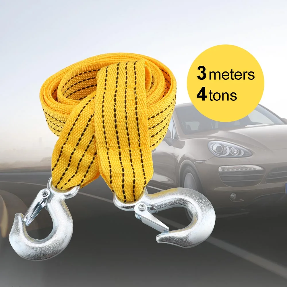 

3m Car Towing Rope 3T Load Tow Strap Nylon Steel Hook Emergency Rescue Tools Accessories For Trailer Off Road 4x4 Motorcycle ATV