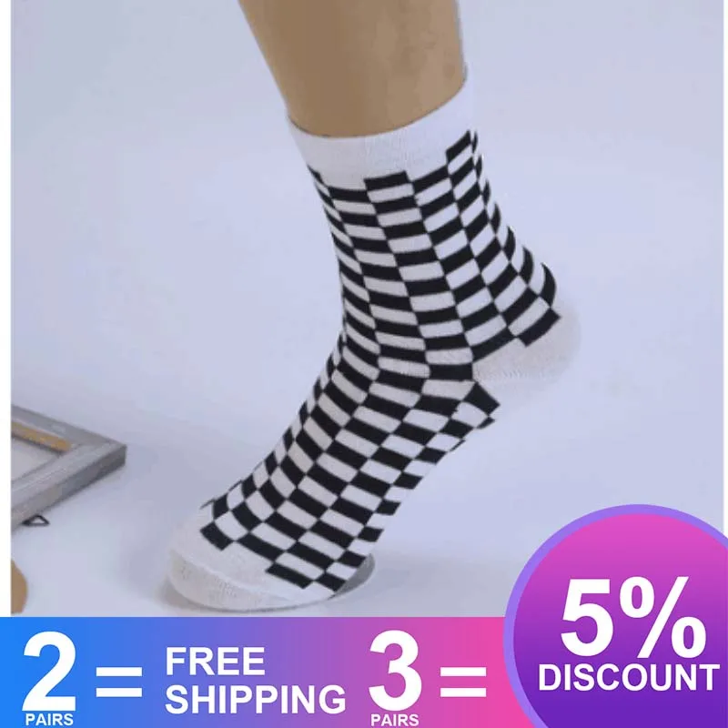 Корейские трендовые женские носки в стиле Харадзюку геометрические клетчатые