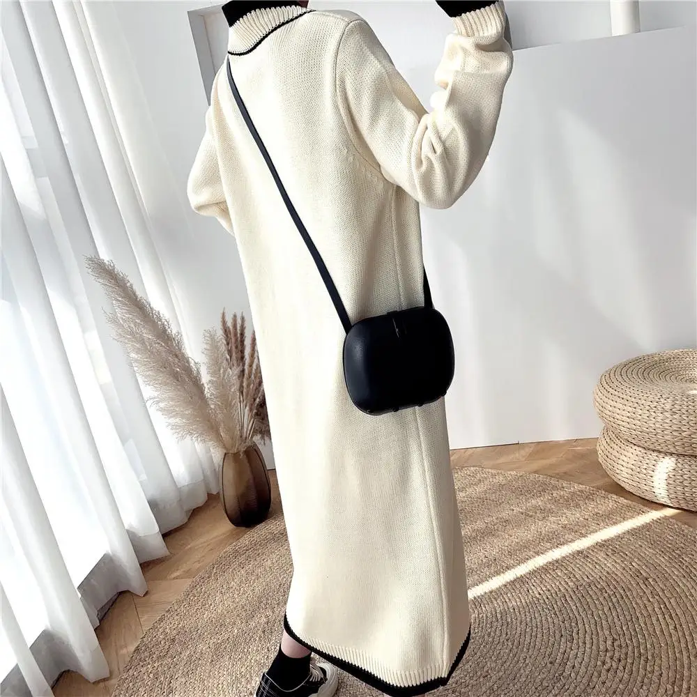 

Long Sweater Dresses Women Autumn Winter Long Sleeve V-Neck Striped Knitting Dress Casual Loose Streetwear Knitted Warm Dress