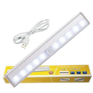 Светодиодный ИК-детектор движения 10 s, Беспроводной сенсор, перезаряжаемый светодиодный светильник USB для шкафа, гардероба, кухни, светодиодный светильник