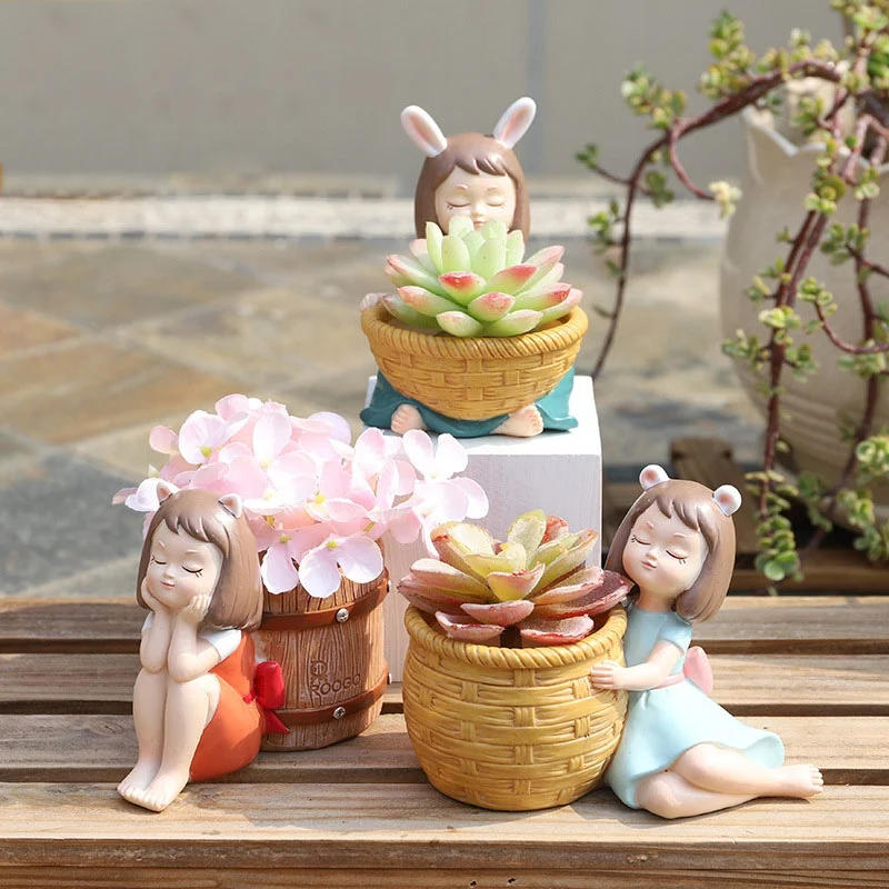 

Cute Cartoon Vase Flower Pot Doll Shape Sculpture Resin Portrait Flower Pot Art Vase Home Decor Succulents Head Shape Vase