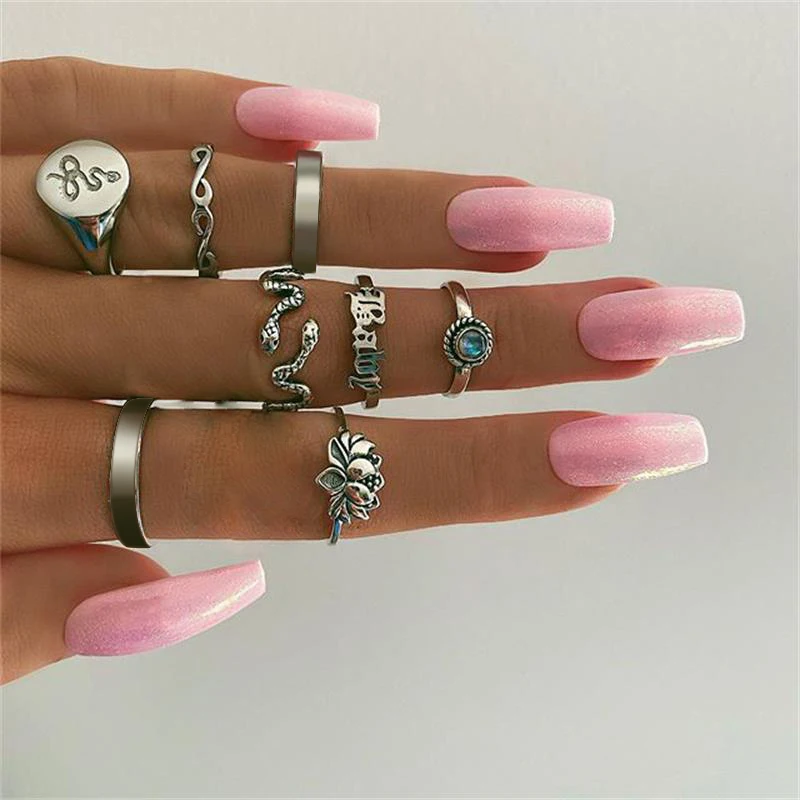 Фото Tocona 8 шт./компл. винтажное серебряное кольцо в форме лотоса для женщин блестящее