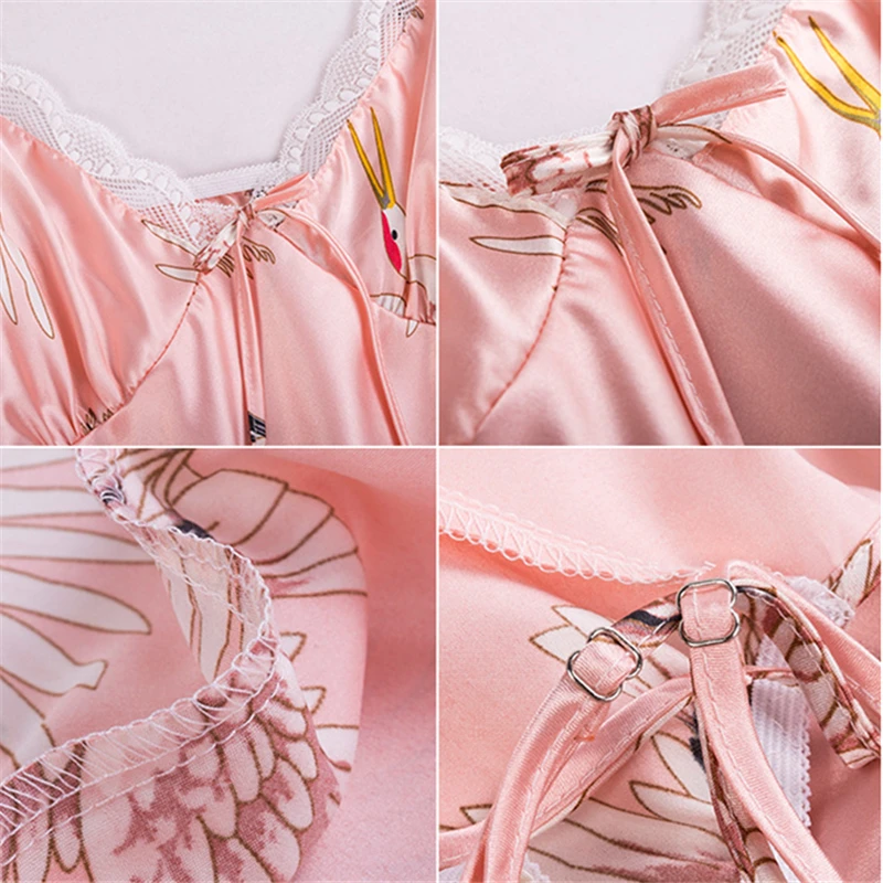 Women Sexy Strap Sleepwear Short Sets Pajamas for Pajama Set Ice Silk Sleeveless Homewear Shorts Summer Thin Pijama | Женская одежда