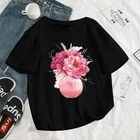 Черная футболка с круглым вырезом, мягкая одежда для женщин, женская футболка, модная трендовая женская футболка, топы большого размера, футболка с цветочным принтом на заказ