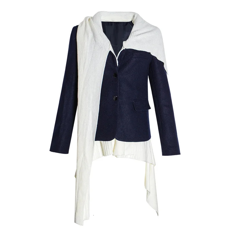 Асимметричное лоскутное Женское пальто с воротником шарфом длинным рукавом