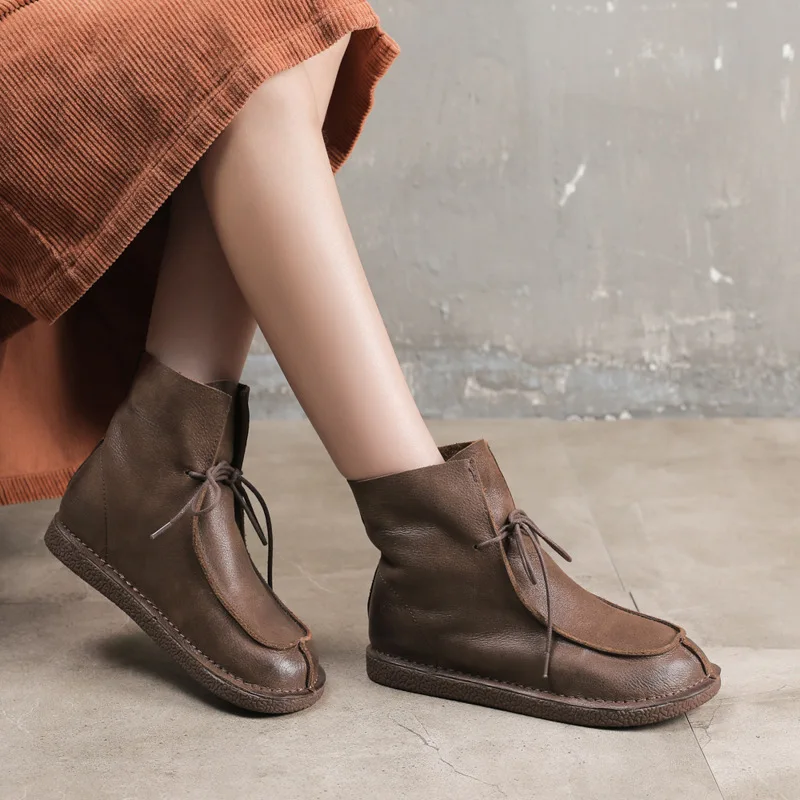 

Autumn Winter Handmade Cowhide Walking Short Shoes Outdoor Trekking Camping Cotton Desert Travel Top Layer Leather Martin Boots