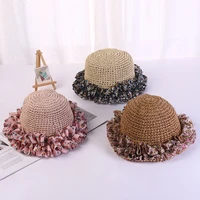 summer straw hats for kids princess retro flower lace hat brim hand made straw hat outdoor sun cap beach straw hat gorros