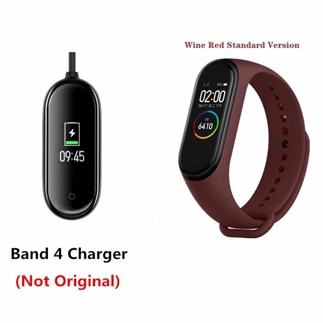 Wine Red add charger Xiaomi mi Band 4, умный браслет 3, Bluetooth 5,0, браслет для фитнеса, Traker AMOLED, цветной сенсорный экран, mi Band 4, спортивный, Smartband 4 - Цвет: Wine Red add charger
