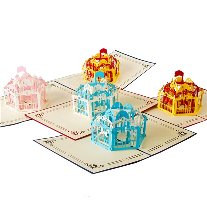 

10PCS Creative Carousel park 3D Pop Up Cards Valentine Lover Happy Birthday Xmas Anniversary Greeting Cards Children's favorite