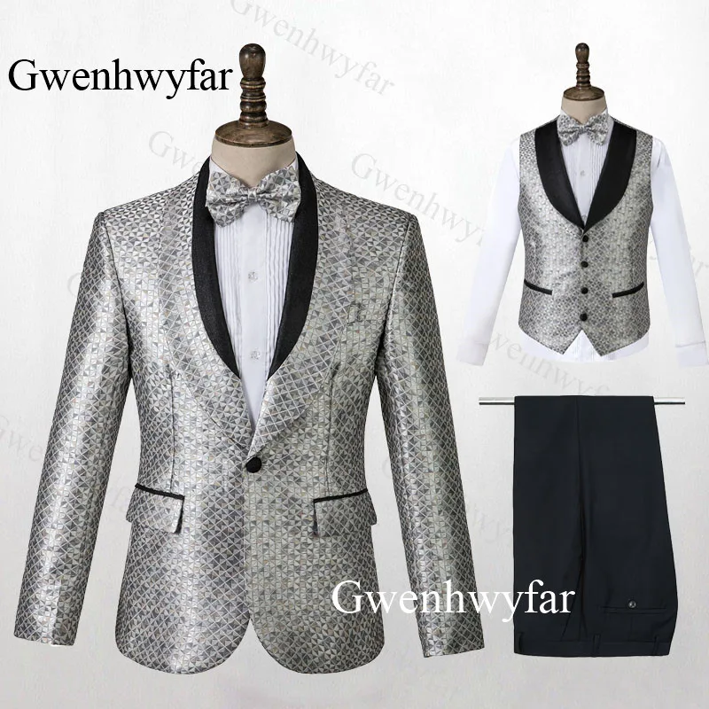 color 16 Gwenhwyfar мужской модный двубортный костюм синий цветочный Jacqaurd высококачественные для жениха костюмы для вечеринки Выпускной сценический костюм певица - Цвет: color 16