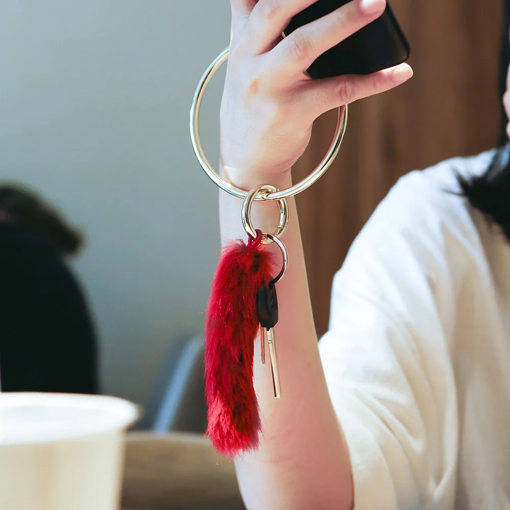 

Fashion Alloy Bracelet Anti Lost Car Key Chain Pendant Imitation Mink Hair Pendant Fashion Bracelet Jewelry Key Ring Ornament