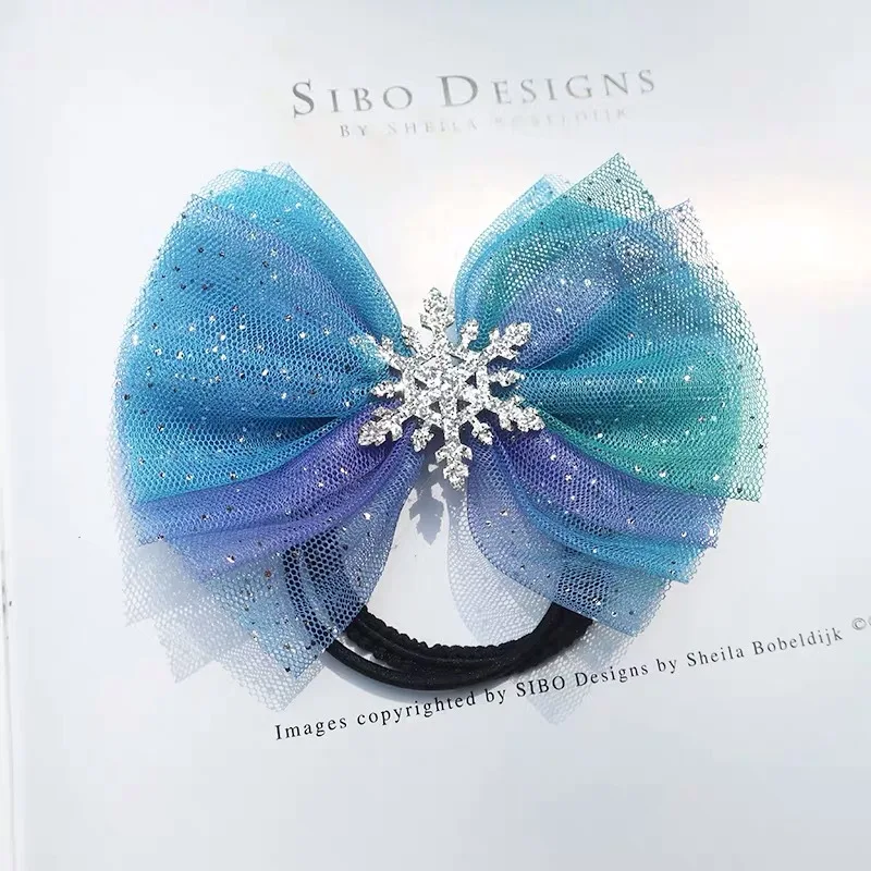 Bow Scrunchy MISM 1pc Blue Sequins Bow Scrunchy Snowflake Bobby Clips Starry Hair Clips Girls Rubber Bands Hair Accessories Christmas Gifts - Цвет: Bow Scrunchy