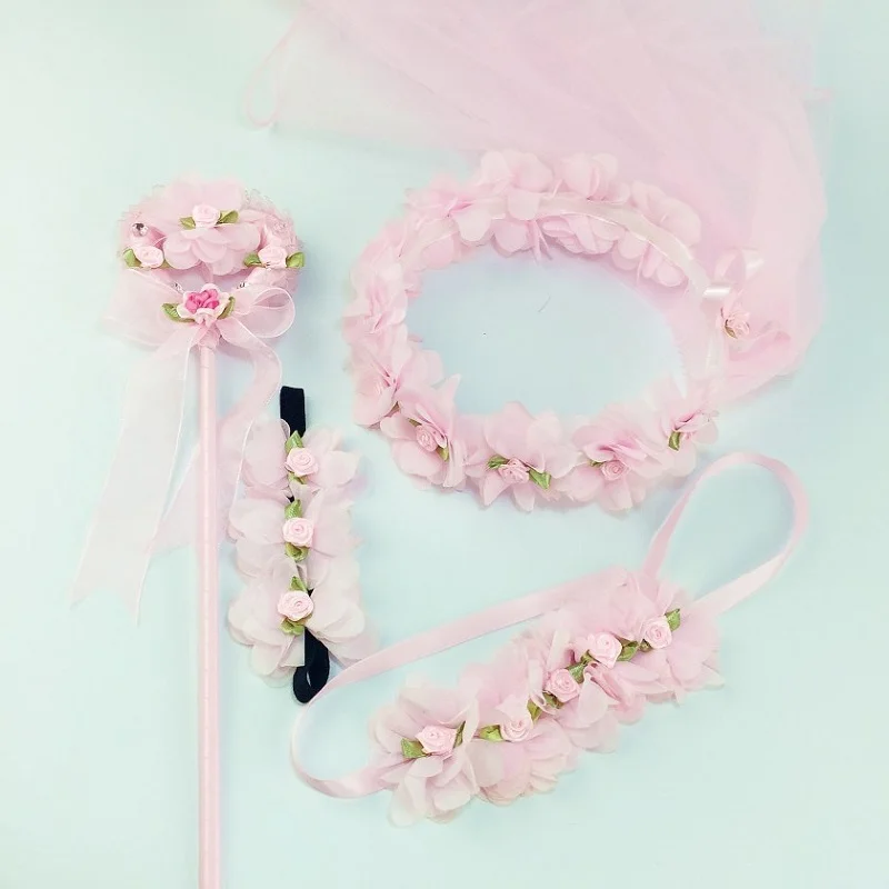 Ручная вуаль с цветочным принтом Angel повязка на голову палочка гирлянда костюм