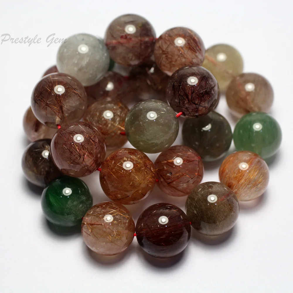 Meihan (1 браслет) натуральный бразильский красочный рутилированный кварц 14-15 мм