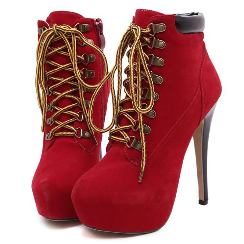 Женские мотоциклетные ботинки на платформе ботильоны шнуровке обувь высоком
