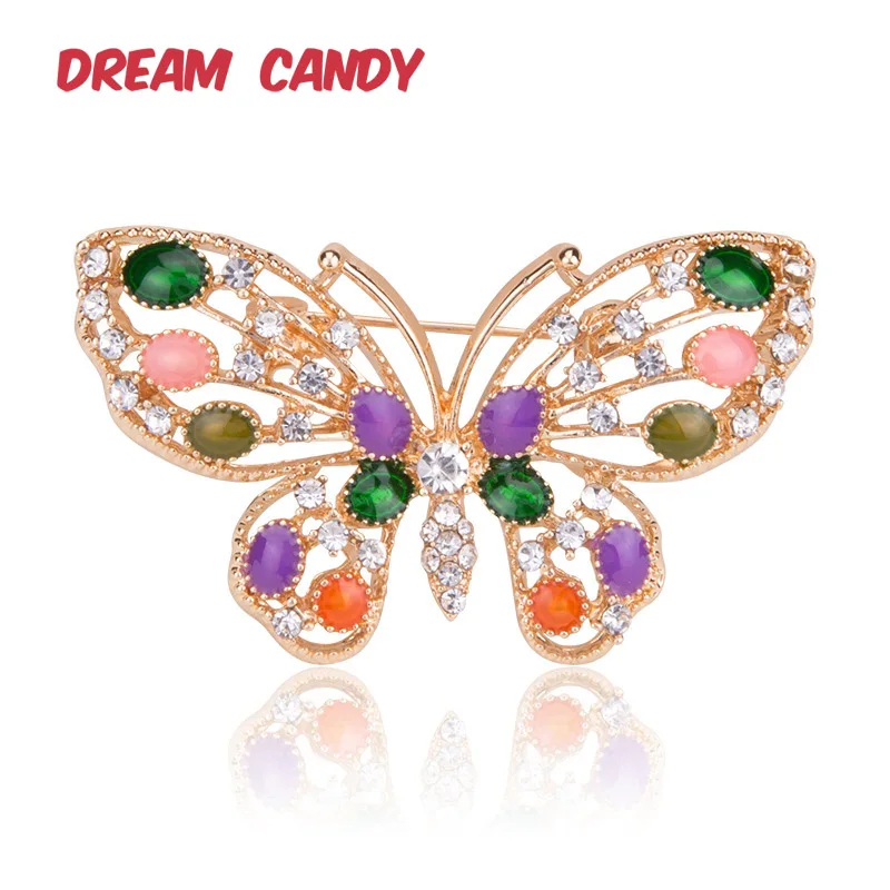 Dream ярких цветов смолы броши бабочки для женщин изысканный стразы брошь заколки с