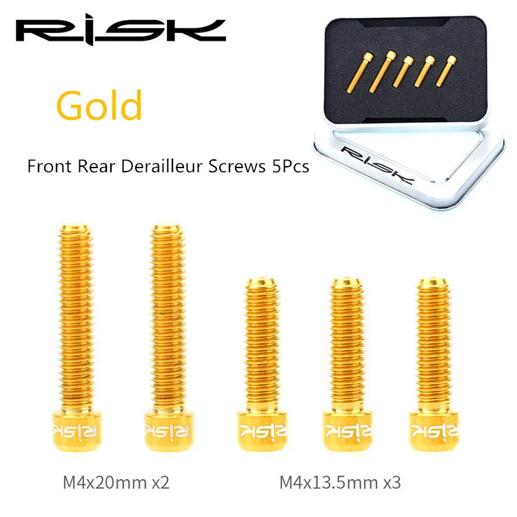 Risk 5 шт./лот M4* 13,5 мм M4 x 20 мм велосипедный переключатель винты TC4 болт из титанового сплава MTB горный велосипед передний и задний винт коробки передач - Цвет: 5pcs Golden
