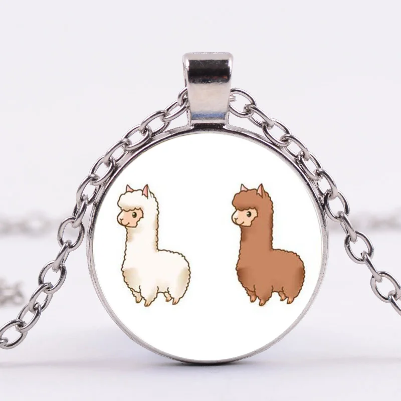 Cute Animal Alpaca Llama Pride Necklace Choker Sweet Cartoon Pattern Crystal Glass Cabochon Pendant Kids Jewelry | Украшения и