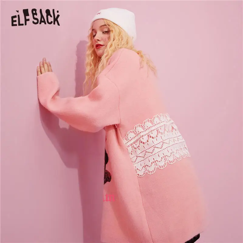 

ELFSACK Kawaii Bear Print Casual Knit Pullover Women Sweaters,2020 Autumn ELF Full Sleeve,Harajuku Korean Ladies Daily Cute Top