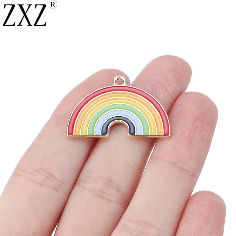

Полукруглая эмаль ZXZ, разноцветная Радуга Очаровательные Подвески для бус, для ожерелья, сережек, ювелирных изделий, 32x21 мм, 10 шт.