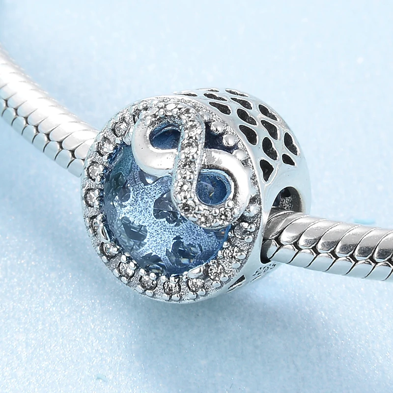 2019 New 925 Sterling Silver Number 8 endless lucky Blue zircon Charms beads Fit europeu Original Bracelet Luxury DIY Jewelry | Украшения и