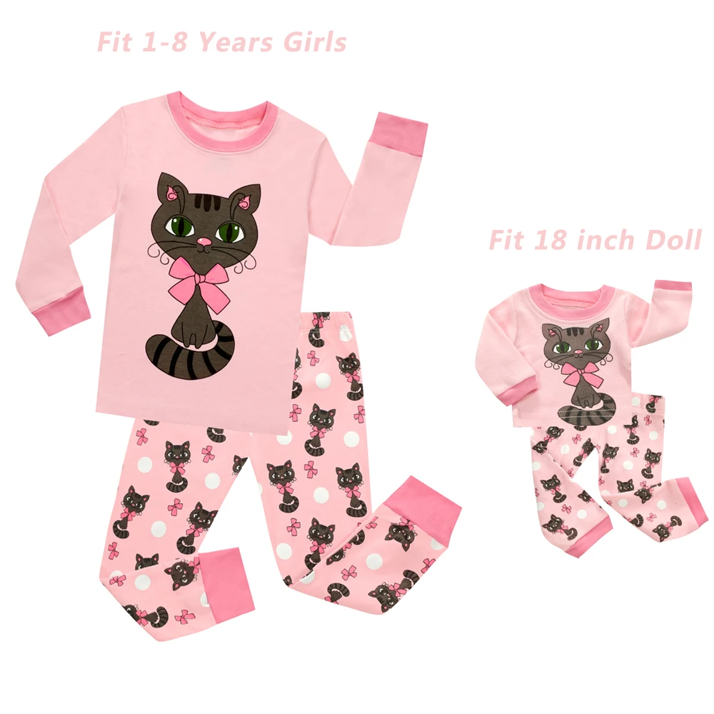 Пижамный комплект с котом для девочек 1-8 лет домашняя одежда малышей кукольной